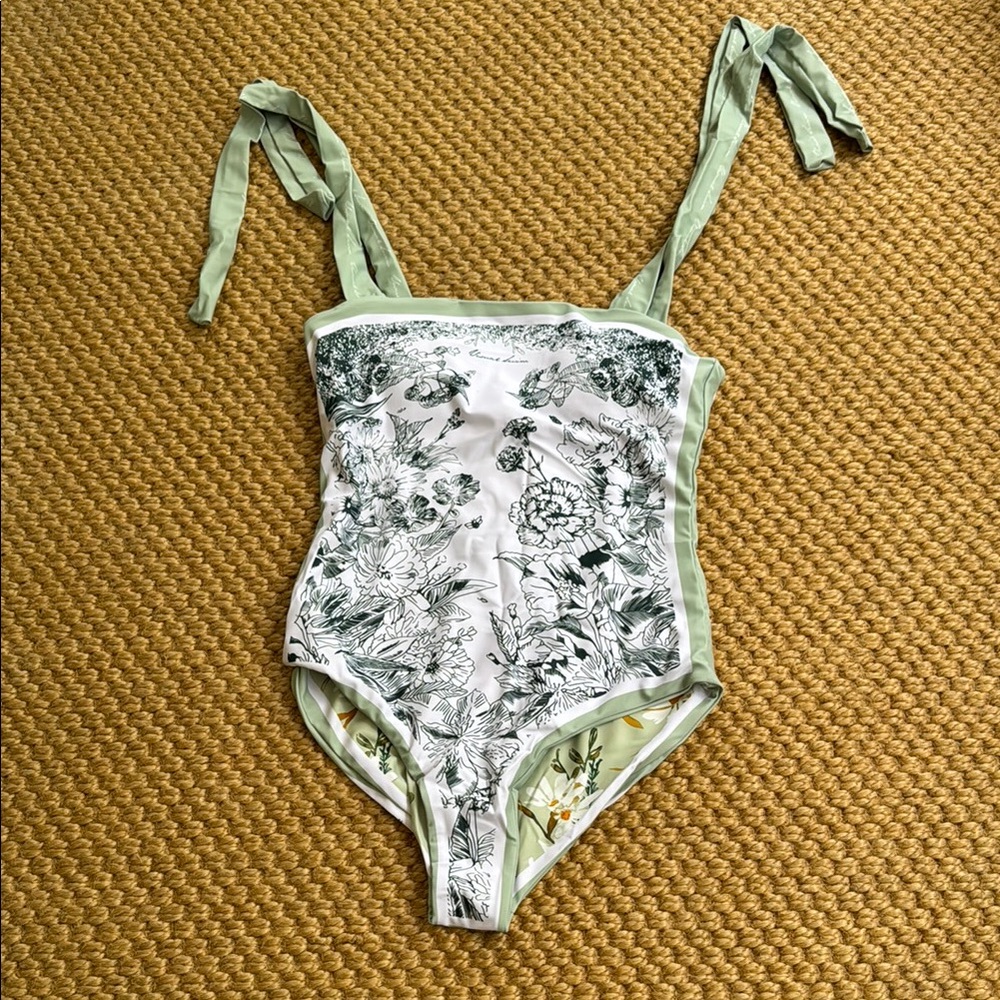 NWT Floral Print Swimsuit with Green Straps